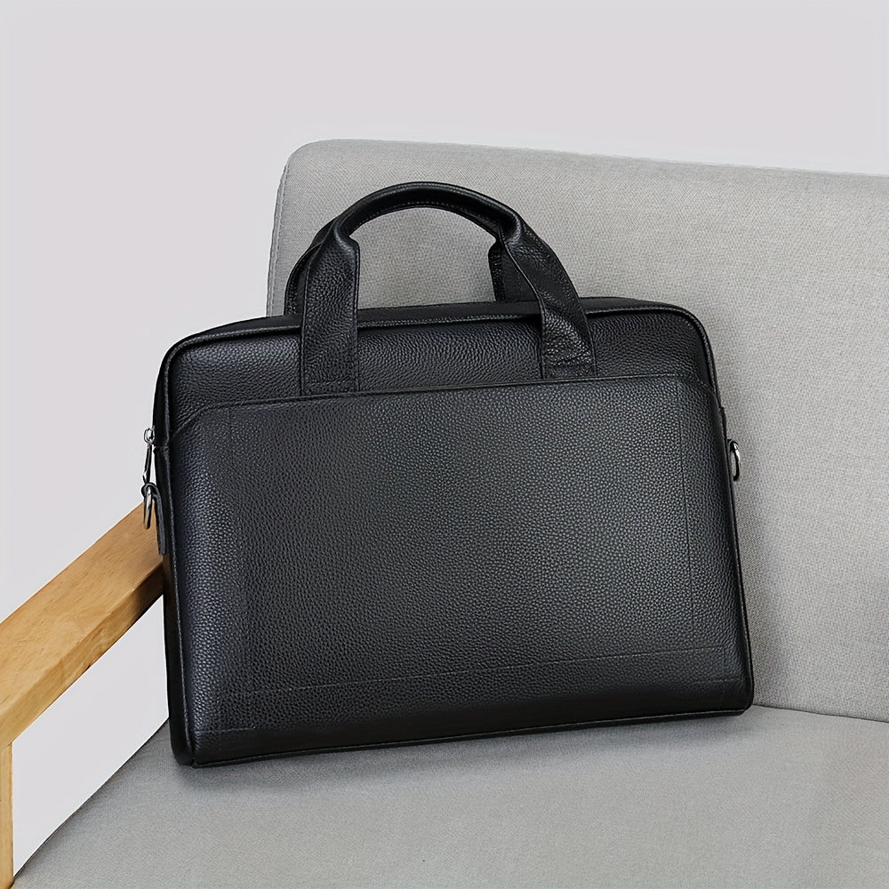 Large Leather Laptop Briefcase with Shoulder Harness