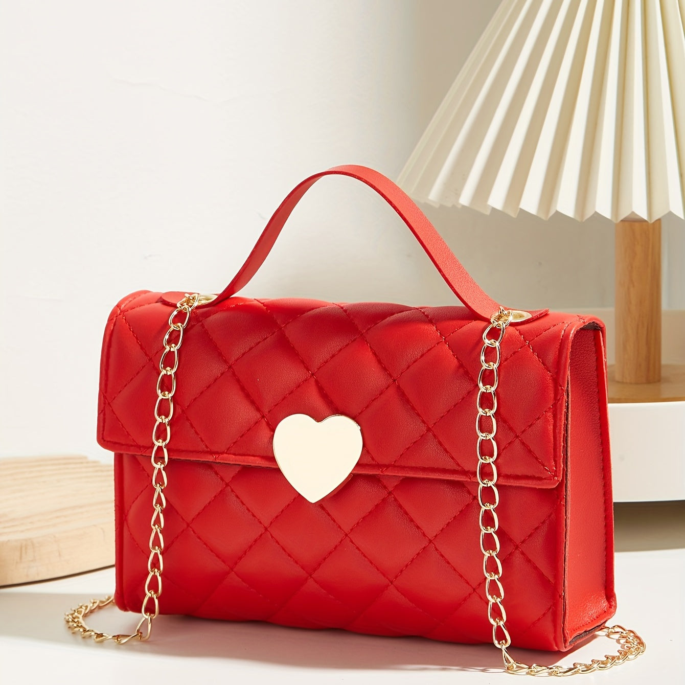 Argyle Quilted Crossbody Bag Heart Flap Purse