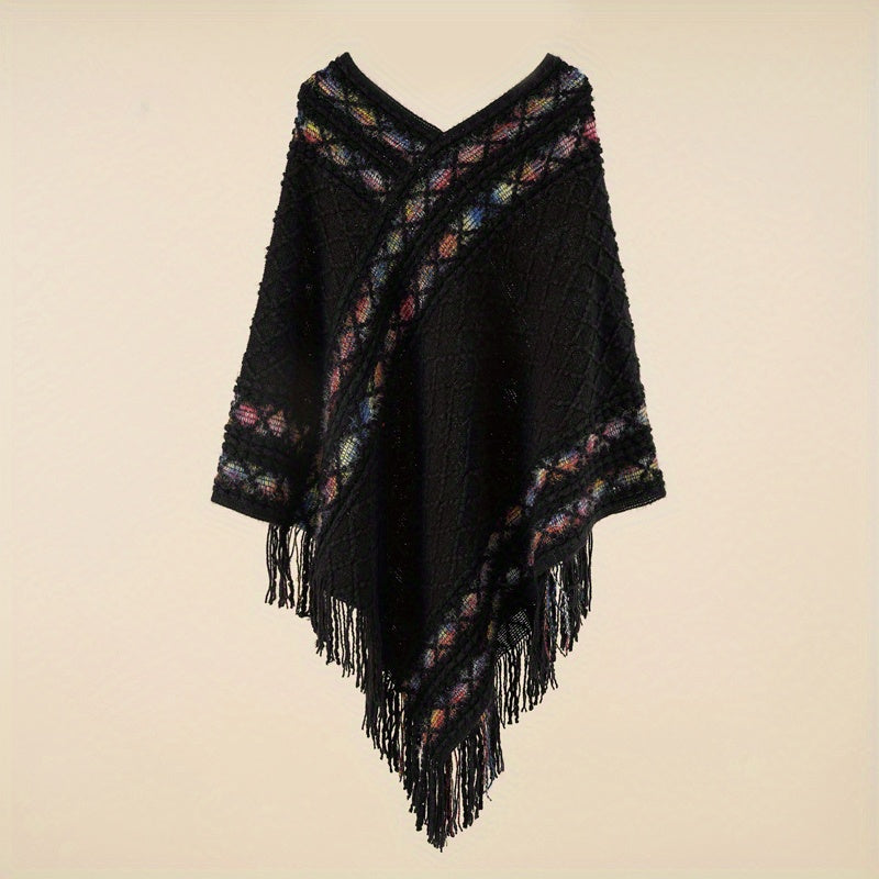 Large Woven Fringed Shawl Wrap Windproof Cape