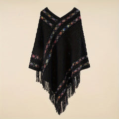 Large Woven Fringed Shawl Wrap Windproof Cape