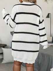  Women's Stripe Print Open Front Cardigan