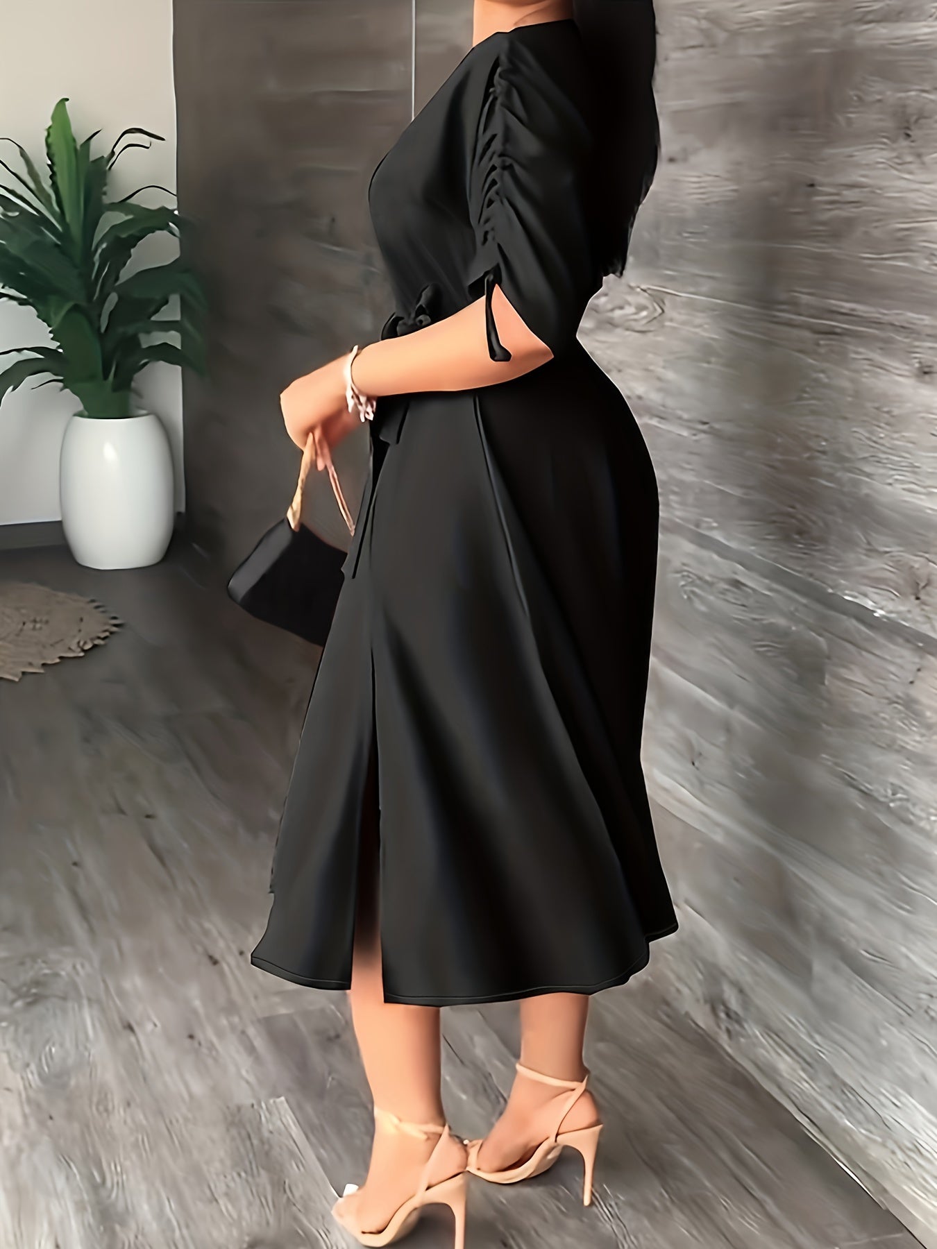  Casual Dress Women's One Shoulder Midi Dress With Belt