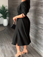  Casual Dress Women's One Shoulder Midi Dress With Belt
