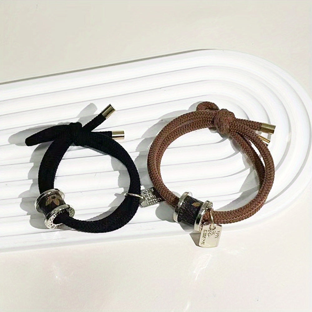 2PCS Vintage Elastic Rope Hair Tie Wristband Hair Rope Dual purpose Hair Accesso