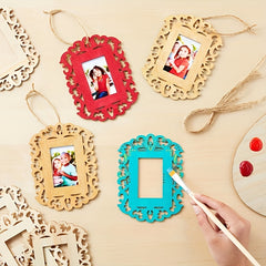 10pcs Unfinished Wooden Picture Frames DIY Ornaments + Jute Rope 11.94x16.0cm