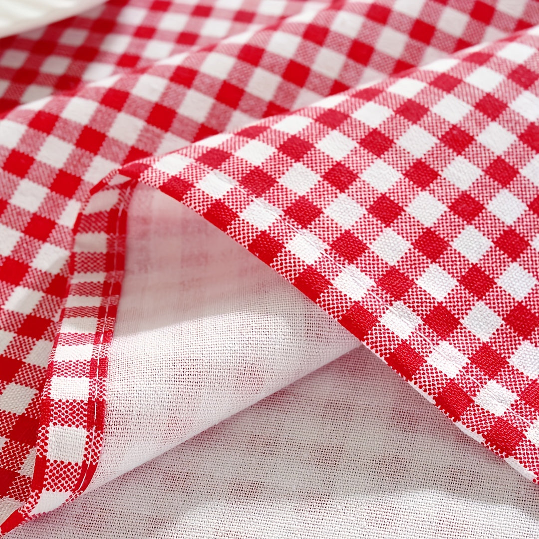 Summer Plaid Tablecloth Red, Rectangular Cover for Weddings, Durable