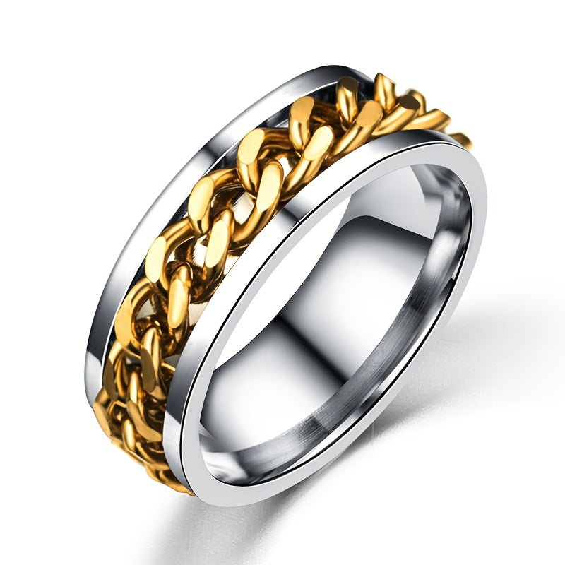 Men's Titanium Steel Chain Decor Rotatable Ring Couple Ring