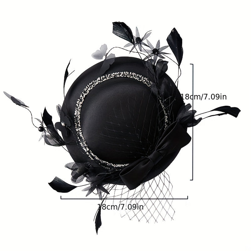 Feather Bowknot Veil Fascinators Hats For Women French Style Bridal Wedding Tiar