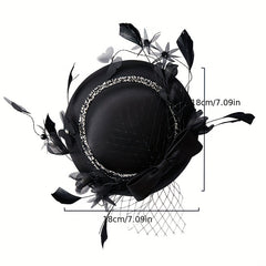 Feather Bowknot Veil Fascinators Hats For Women French Style Bridal Wedding Tiar
