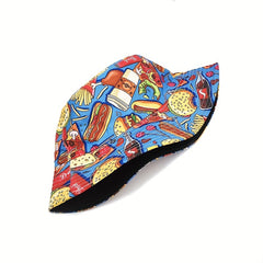 Fruit Hamburg Print Bucket Hat Reversible Sunscreen Fisherman Cap