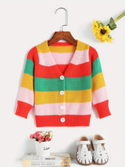 Rainbow Button V neck Knit Cardigan Baby Girls Sweater Coat