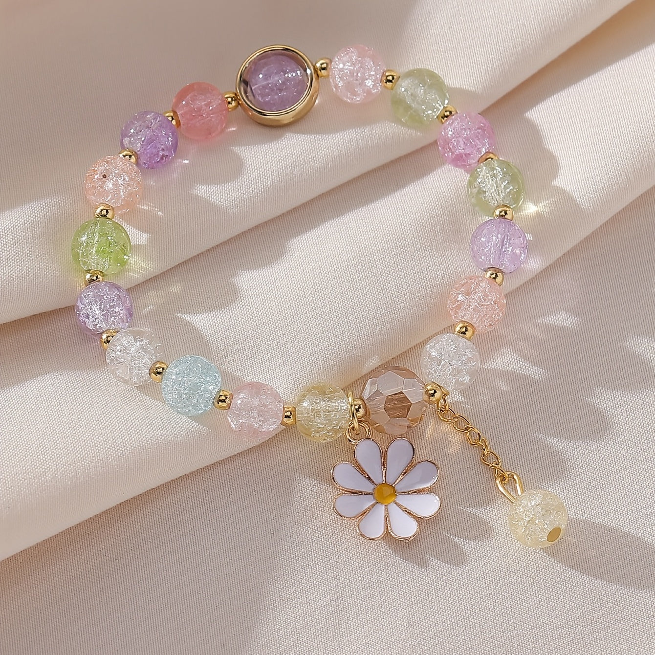 Summer Style Beaded Daisy Pendant Bracelet for Women