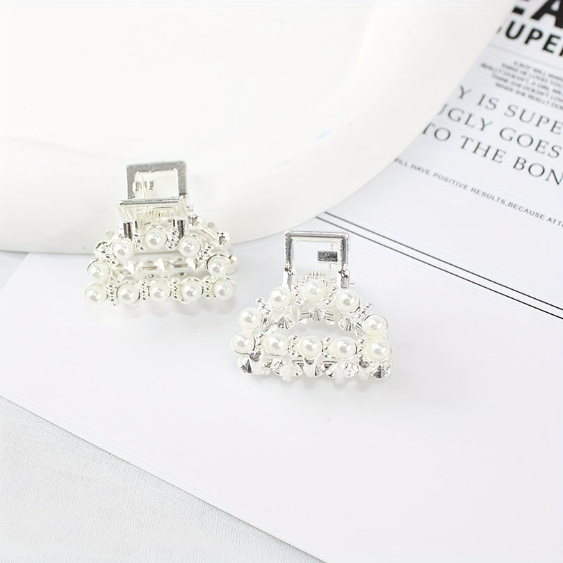 4pcs Silvery Mini Hair Claw with Faux Pearl Ponytail Holder