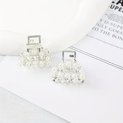 4pcs Silvery Mini Hair Claw with Faux Pearl Ponytail Holder