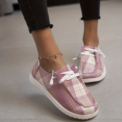Women's Plaid Canvas Shoes Casual Sneakers Lace Up Outdoor All Match