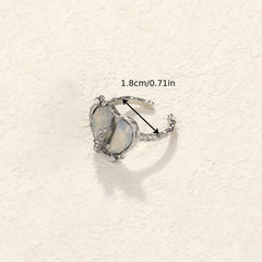 Y2k Sweet Heart Ring Inlaid Zircon Decor For Daily Outfits Lovely Gift