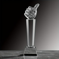 Crystal Glass Thumbs Trophy for Employee Appreciation and Sports Awards