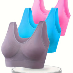 3pcs Wireless Sports Bras Comfy & Breathable Tank Bra