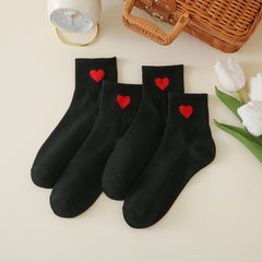 Red Heart Pattern Mid Tube Socks Women's Stockings