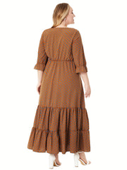 Plus Dot Print Half Sleeve Maxi Smock Dress