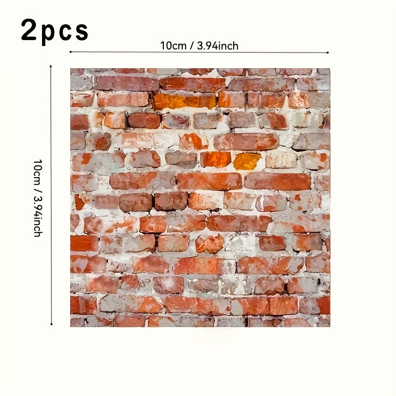 2pcs Dollhouse Tile Stickers Realistic Wood & Brick Patterns PVC Wallpaper