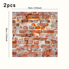 2pcs Dollhouse Tile Stickers Realistic Wood & Brick Patterns PVC Wallpaper