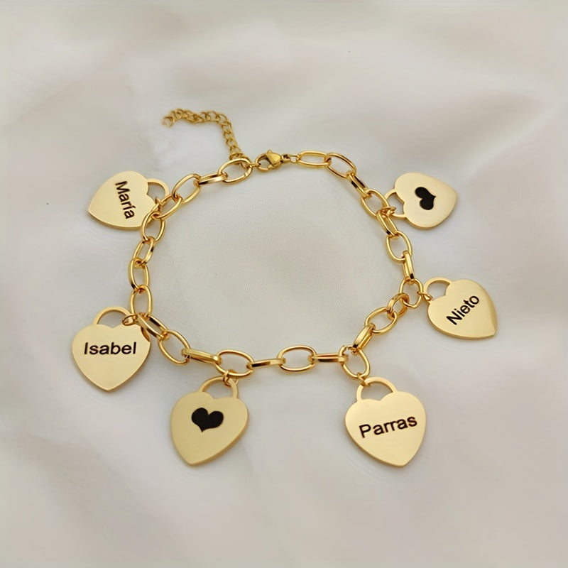 Personalized Heart Nameplate Bracelet Stainless Steel