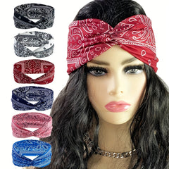 6pcs Boho Print Wide Headband Yoga Running Sweatband