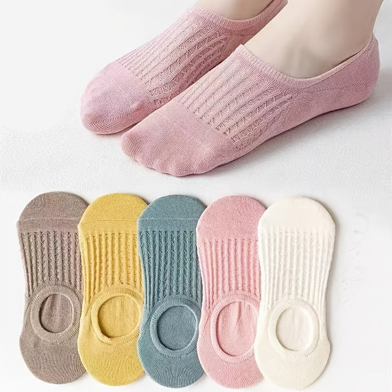 5 Pairs Mesh Boat Socks Silicone Non slip Ankle Socks Women's Stockings
