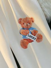 Girls Fleece Warm Sweatpants Elastic Waist Bear Print