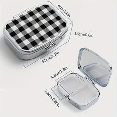 Compact Plaid Pill Organizer Metal Case, Ideal for Travel & Jewelry Storage