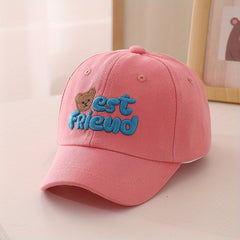 Kids Sunshade Baseball Cap w/ Bear Embroidery, Adjustable, Outdoor Activity