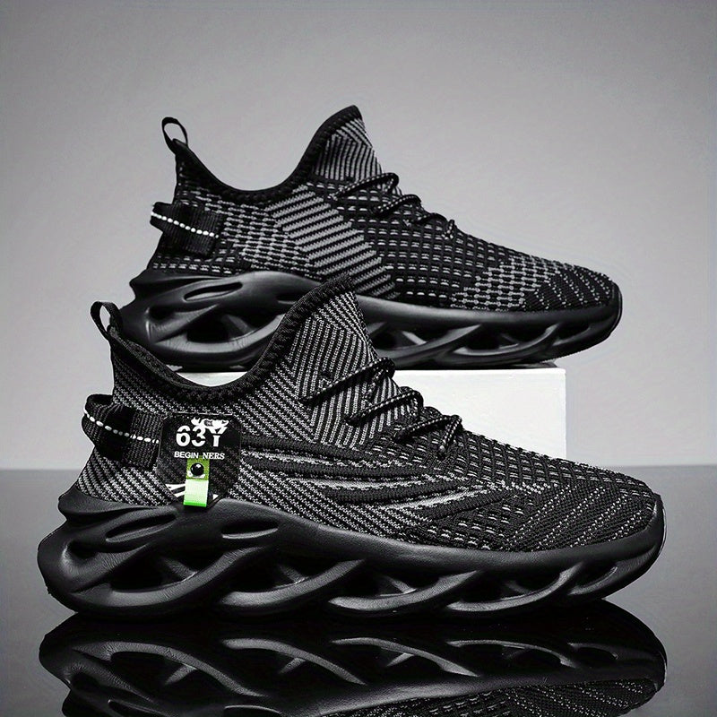 Men's Knitted Blade Sneakers Breathable Lace Up Casual Walking Shoes