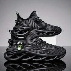 Men's Knitted Blade Sneakers Breathable Lace Up Casual Walking Shoes
