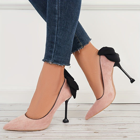 Women's Back Bowknot Stiletto Heels Pointed Toe Slip On High Heels Pumps