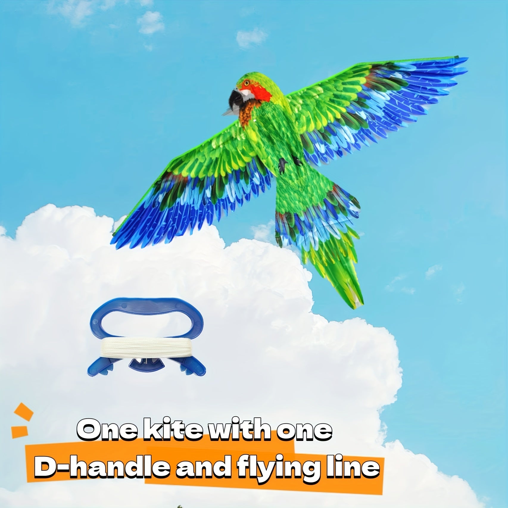 Green Parrot Kite D Handle Flying Lines Easy Setup Easy Fly Family Games