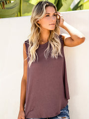 Waffle Knit Crew Neck Tank Top for Summer