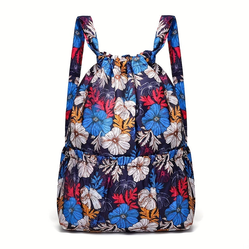 Floral Pattern Drawstring Backpack Lightweight Sports Fitness Backpack