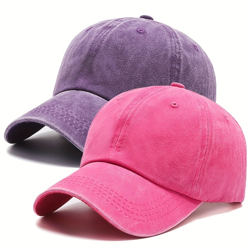 2pcs Cotton Couple Baseball Cap Washed Distressed Solid Dad Hats Vintage