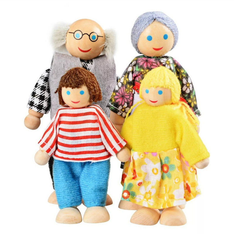 6pcs Wooden Dollhouse Family Figures People Accessories Pretend Play Gift Set
