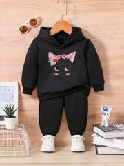 KITTY & FLOWER Print Toddler Outfit Set for Fall Winter