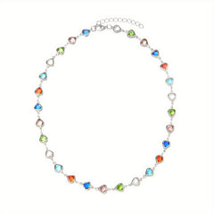 Colorful Faux Crystal Chain Anklet Love Heart Silver Plated Ankle Bracelet