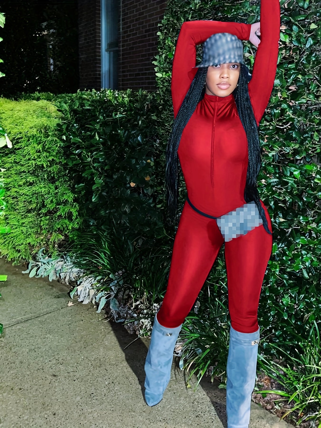 Solid Skinny Zip Up Jumpsuit Long Sleeve Stretchy Women's Clothing
