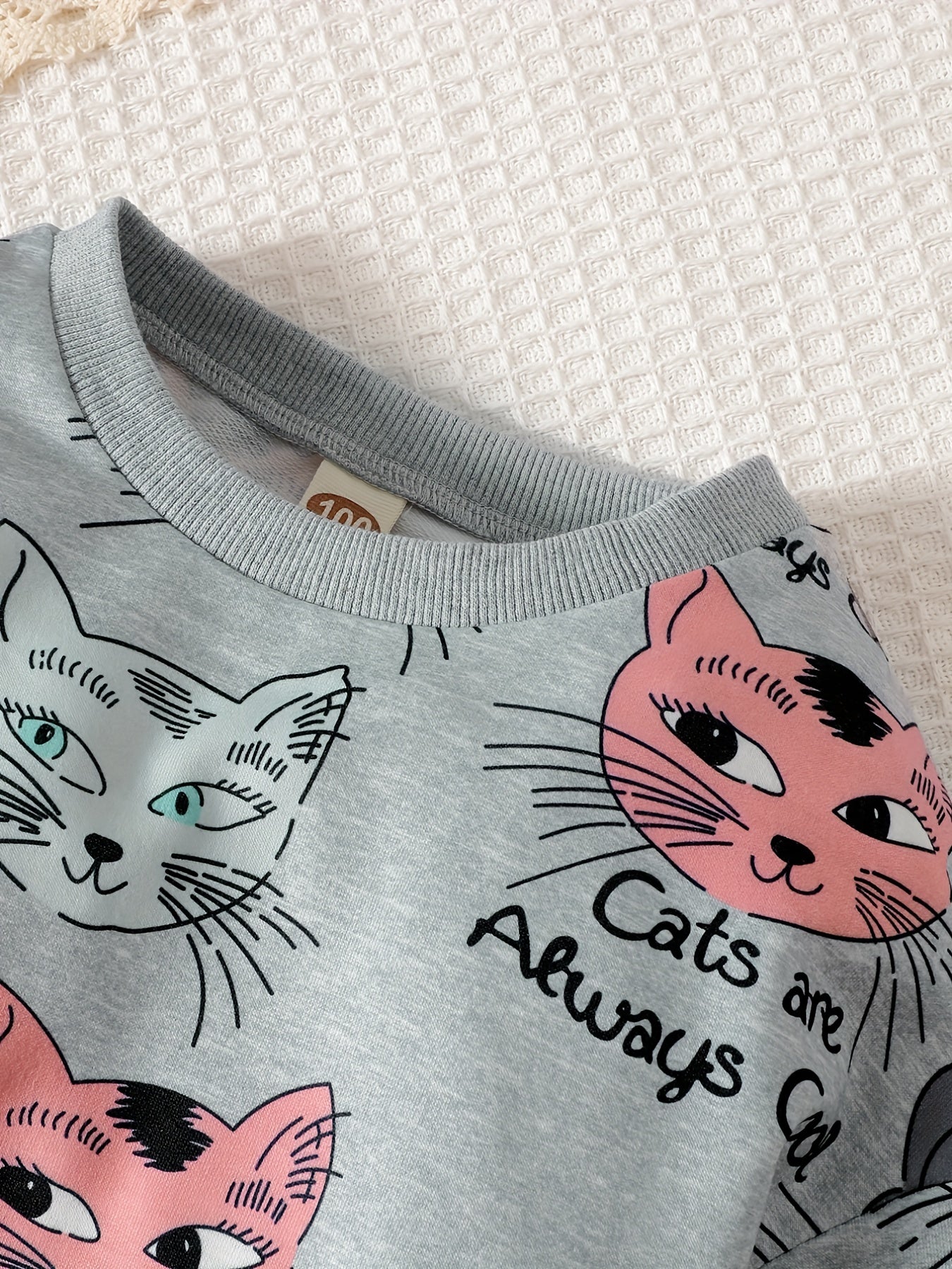 Cat Print Long Sleeve Toddler Sweatshirt Kids Casual Pullover