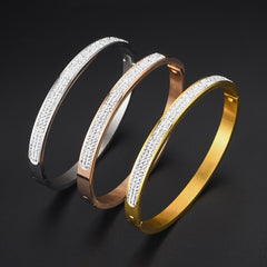 Inlaid Diamond Stainless Steel Unisex Bangle Bracelet