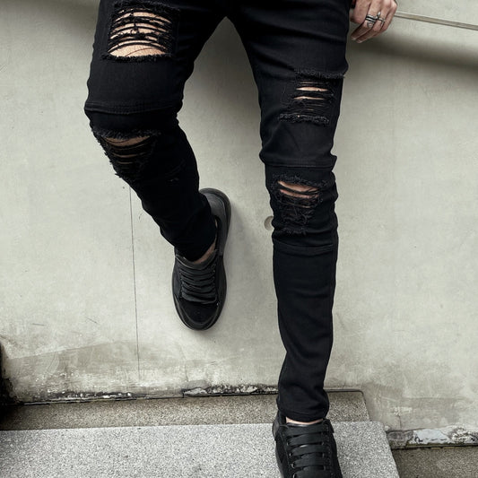 Men's Ripped Skinny Stretch Jeans Slim Fit Denim Pants