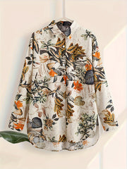  Leaf Print Button Up Blouse