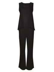  Solid Tank Top & Wide Leg Pants Set