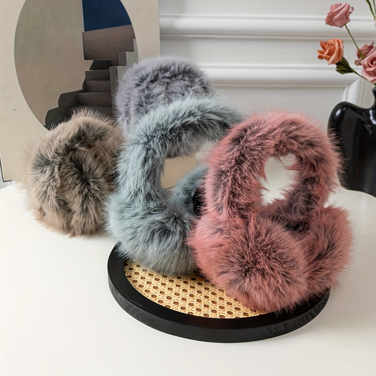 Women's Folding Frost Long Fur Warm Ear Muffs Adjustable Fit