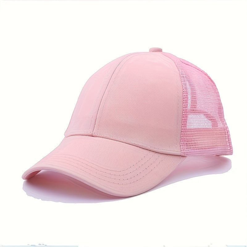 Solid Ponytail Trucker Hat Mesh Breathable Baseball Cap